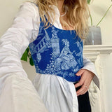 Yipinpay Women's Corset Tops Tanks Tops with Angel Love Pattern Skinny Fit Low Neckline Backless Summer Camis Clothing Streetwear Y2k