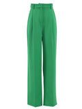 Yipinpay Pleated Elegant Wide Leg Pants Women High Waist Floor-Length Palazzo Trousers With Pocket Fashion Lady Office Pants