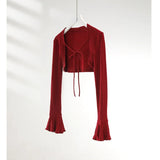 Yipinpay Sweet Fashion 2 Piece Dress Set Woman Red Knitted Short Cardigan + Print Sleeveless Y2k Mini Dress Korean Style Suit