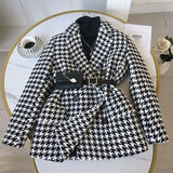 Yipinpay Winter Tailored Coat Vintage Thousand Bird Plaid Jacket Women Jaqueta Feminina Woolen Coat Blends Tweed Blazer