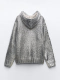 Yipinpay Women Pullover Sweater Hooded Jumper Fashion Chic Sliver Pockets Long Sleeve Sweatshirt Warm Autumn Female High Street Knitwear
