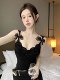 Yipinpay Sexy Camis Women Bowknot Bandage V Neck 2024 Spring New Slim Ins Fashion Outwear Crop Tank Tops Party Ladies Casual