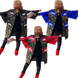 Yipinpay Women Autumn Long Sleeve Camo Outwear oversize Ladies Fall Coat button Pocket stand collar sequin camo jacket