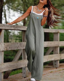 Yipinpay Jumpsuit Women 2023 New Casual Pocket Decor Casual Suspender Jumpsuit Female Trouser Square Neck Spaghetti Strap Loose