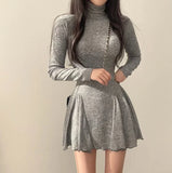 Yipinpay Slim Sexy White Turtleneck Dress Women Above Knee Vestidos De Mujer Irregular Ruffles Casual Black Grey Women Dresses