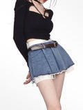 Yipinpay Sexy Korean Denim Micro Skirt Women Y2K High Waist Irregular Patchwork Fake Two-piece Pleated Mini Skirt Streetwear