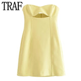 Yipinpay Cut Out Corset Dress Woman Yellow Off Shoulder Mini Dress Women Summer Sexy Short Dresses For Women Backless Party Dresses