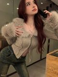 Yipinpay Collar Grey Cropped Cardigan Sleeve V Neck Sexy Sweaters Sueter Tops Pull Knitted Sweater Jacket Chic Retro