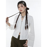 yipinpay Women Shirt Spring TOPs White French Advanced Feeling Vintage Female Long Sleeves POLO Collar Comfortable Baggy Casual Blouse