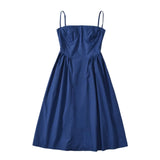 Yipinpay Sexy Women Corset Style Low Waist Midi Sling Dress Vintage Navy Blue Female Party Robe