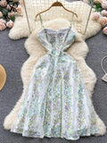 Yipinpay France Retro Long Sundress Women Spaghetti Strap Backless Zipper Embroidery High Quality Elegant Party Vintage Dress