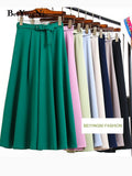 Yipinpay Women Vintage Suit Skirt With Belt Elegant Korean 2023 Casual Fashion Elastic Waist A-line Midi Skirts Office Ladies