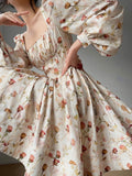 Yipinpay Style Elegant Floral Midi Sundress Woman Long Sleeve Y2k Mini Dress Party Casual Korean Fashion Dress Chiffon 2023 Summer 911
