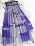 yipinpay Luxury Fashion Fairy Grunge Tutu Skirt Women Spell Color Charming Mesh Patchwork Long Tulle Skirts Chic Princess Skirt