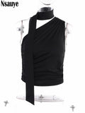 yipinpay Backless Sexy Off Shoulder Halter Tank Tops Women Vintage Sleeveless Crop Top Y2K Clothes Club Female Casual Summer 2023