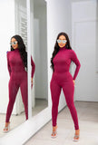 Yipinpay Women Bodysuit Jumpsuit Two-Piece Set Fitness Solid Color Tight Thermal Turtleneck Jumpsuit Top And Skinny Pant Two Piece Suit