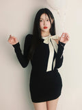 Yipinpay Bodycon Knitted Dress Woman Elegant Black Y2k Mini Dress Party Slim One Piece Dress Korean Fashion Casual Chic 2023 Autumn