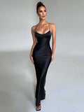 Yipinpay MO Sexy Spaghetti Strap Satin Lace Up Maxi Dress Elegant Backless Women Mermaid Evening Dress Bodycon Party Vestido 2023