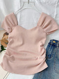 Yipinpay Summer Elegant Solid Color Tees Office Lady Casual Outwear Short Sleeve T-shirts Women Party Y2K Crop Top Korean Fashion