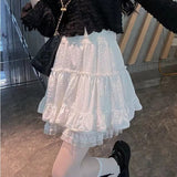 Yipinpay Kawaii Fashion White Mini Skirt Women Lace Ruffle Patchwork Japanese Cute Fairycore High Waist Lolita Skirt Tutu Summer