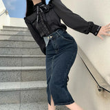 Yipinpay Blusas Mujer De Moda Fall French Court Style Vintage Shirt Bowknot Fungus Shirt White Top Letter Blouse Ribbon Shirts