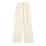 Yipinpay New Women Fashion Front Pleat Casual Straight Pants Office Ladies High Waist Pockets Full Length Trousers Mujer