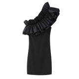 Yipinpay Ruffle Black Mini Dress Woman Asymmetric Bodycon Dress Women Sleeveless Summer Short Dresses Off Shoulder Party Dresses