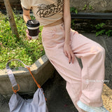 yipinpay Womans Jeans High Waist Wide Leg Denim Trouser Baggy Chic Design Ladies Pink Streetwear Vintage Straight Loose Jean Pants