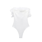 Yipinpay White Body Woman Off Shoulder Black Bodysuit Women Organza Ruffle Sexy Body Lingerie Summer Backless Sleeveless Bodysuit