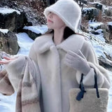 Yipinpay Hot Girl Faux Fur Coat Women's Autumn and Winter Mid-length Loose Thickened Warm Plush Soft Coat Fashion Female Clothes