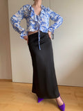 Yipinpay High Waist A-Line Skrit Women Brown Satin Skirts Ladies Streetwear Long Skirts Ankle-Length Solid Black Skirt Summer