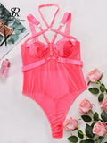 Yipinpay Sexy Hollow Out Playsuits Female Strap Transparent Thin Slim Jumpsuits 2024 Summer Mesh Lace Halter Club Bodysuits
