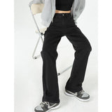 yipinpay Baggy Black Women's Jeans Straight Loose High Waist Trousers Streetwear Classic Casual Fashion Mom Denim Wide Leg Pants