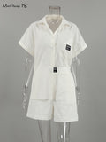 Yipinpay Streetwear Cotton Linen Women 2-Pieces Suits With Shorts Casual Shirts And Letter Shorts Outfits Summer Ladies Sets