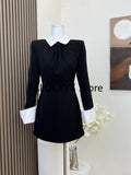 Yipinpay Style Sweet Dresses Women Long Sleeve Autumn Fake Two Piece Patchwork Slim Elegant Dress Chic Office Lady Korean Fahison