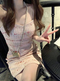 Yipinpay Strap Y2k Mini Dress Women Pink Korean Style Party Dress Office Lady Sleeveless Fashion Dress Slim Design 2024 Summer Chic