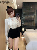 Yipinpay Shirts Women Ruffles Patchwork Autumn Fashion Long Sleeve chic Hollow Out Bandage Blouse Female Elegant Sexy Tops