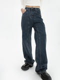 yipinpay Blue Womens Jeans High Waist Vintage Straight Baggy Denim Pants Streetwear American Style Fashion Wide Leg Denim Trouser