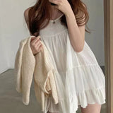 Yipinpay Spaghetti Strap White Doll Dress Women Casual Beach Sexy Vestidos Mujer Short Mini Dresses Summer