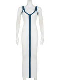 Yipinpay Simenual Sexy V-neck Slip Draped Maxi Dress Gown Straps Patchwork Elegant Prom Dress Club Party Outfits Summer Casual Streetwear