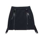 Yipinpay Y2k Women's Sexy Skirt Black Slim Fit Grunge High Slit A-Line Emo Party Dress Double Zip Pack Hip Slit Skirt