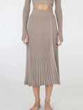 Yipinpay New White Knit Two Piece Women Sets Fall Ribbed Crop Top And Pleated Knitted Skirt Suits For Women Midi Dress Sets 2024