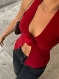 Yipinpay Floral V-Neck Backless Y2k Top Vest For Women Fashion Patchwork Sexy Crop top Solid Strapless Summer 2024 Female Tank Top