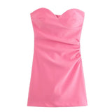 Yipinpay New Fashion Women Pink Ruched Strapless Dress Sleeveless Back Zipper Female Party Mini Sexy Vestidos