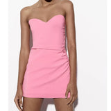 Yipinpay New Fashion Women Pink Ruched Strapless Dress Sleeveless Back Zipper Female Party Mini Sexy Vestidos