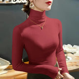 Yipinpay Fashion Autumn Winter Female Turtleneck Fleece Stretch Shirt Women Long Sleeve T-shirt Warm Basic Pullover Bottoming Tops