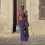 Yipinpay Womens Two-Piece Outfits Sleeveless Square Neck Backless Irregular Hem Short Tops + Low Waist Long Skirt Beachwear Hot