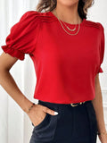 Yipinpay Women's Blouses Top 2024 Summer New Fashion Red O Neck Lantern Short Sleeve Streetwear Casual Black Shirts For Women Clothing
