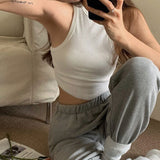 Yipinpay Summer Women Bodycon Camisole Solid Color Round Neck Sleeveless Cropped Tank Tops White Black Casual Hot Fashion