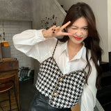Yipinpay Houndstooth Vest Vintage Blusas Mujer De Moda 2023 Spring White Chiffon Shirt Women 2 Piece Sets Tops Blouse
